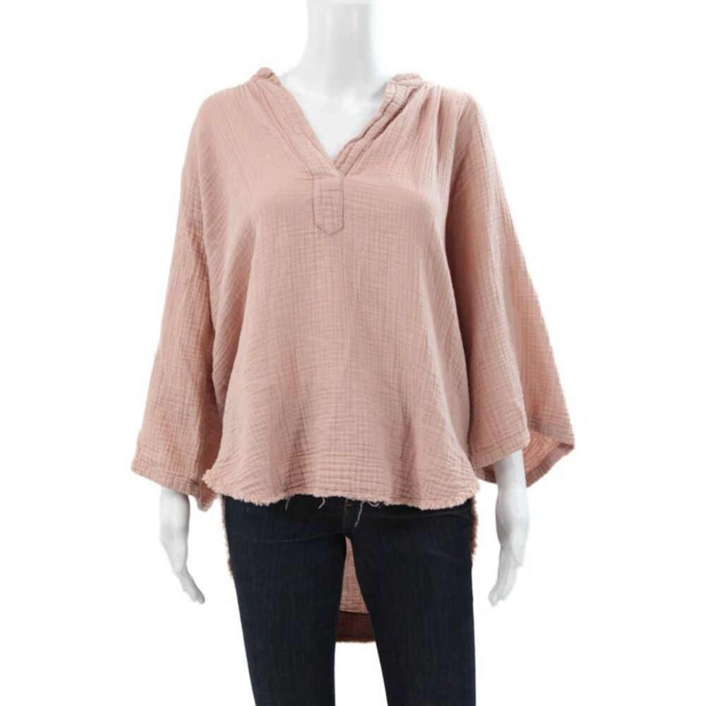 9 Seed Womens Tunic Blouse Pink V Neck 3/4 Sleeve Cotton Size 0P
